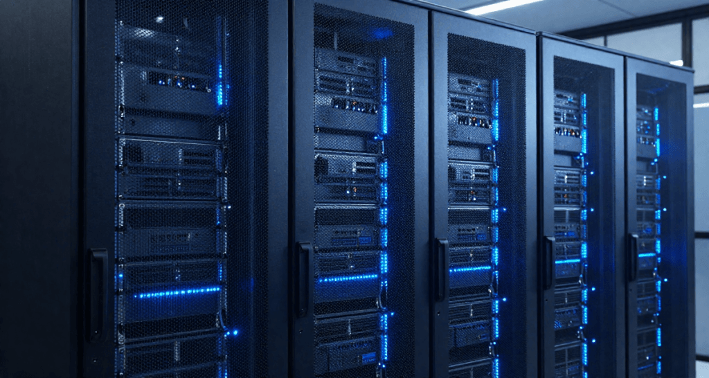 سرورهای حرفه‌ای در یک اتاق حرفه‌ای با نور مادون قرمز