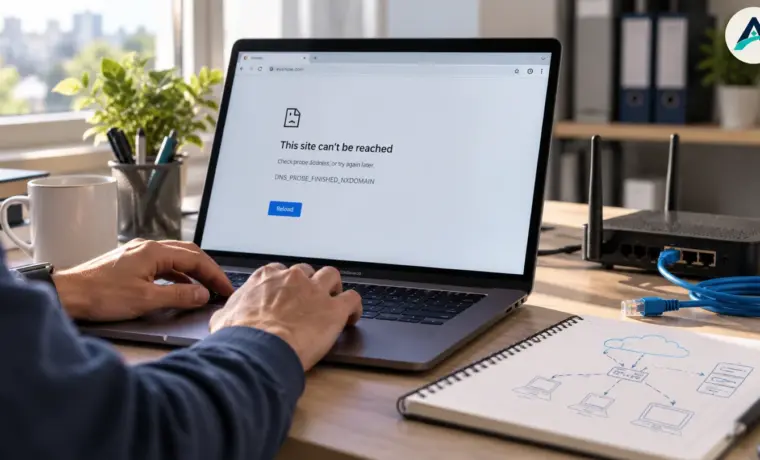 رفع خطای NXDOMAIN در مرورگر با بررسی اتصال و DNS
