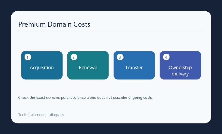 نمودار چهار موضوع بررسی دامنه Premium شامل خرید، تمدید، انتقال و تحویل مالکیت