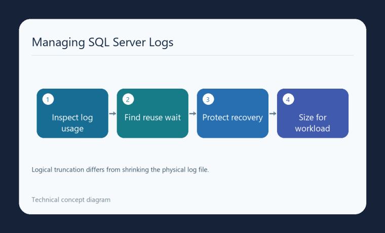 نمودار بررسی مصرف لاگ، علت انتظار، حفاظت بازیابی و تعیین اندازهٔ SQL Server